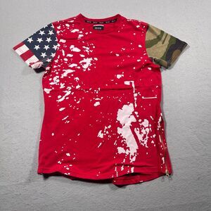 Rise as 1ne Shirt Mens Medium Red Patriotic Camo Splatter Side Zipper Urban‎